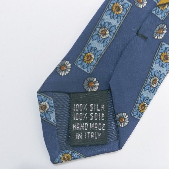 Valentino  Cravatte Blue SIlk Tie Floral Pattern Daisy Sunflower - Picture 5 of 8